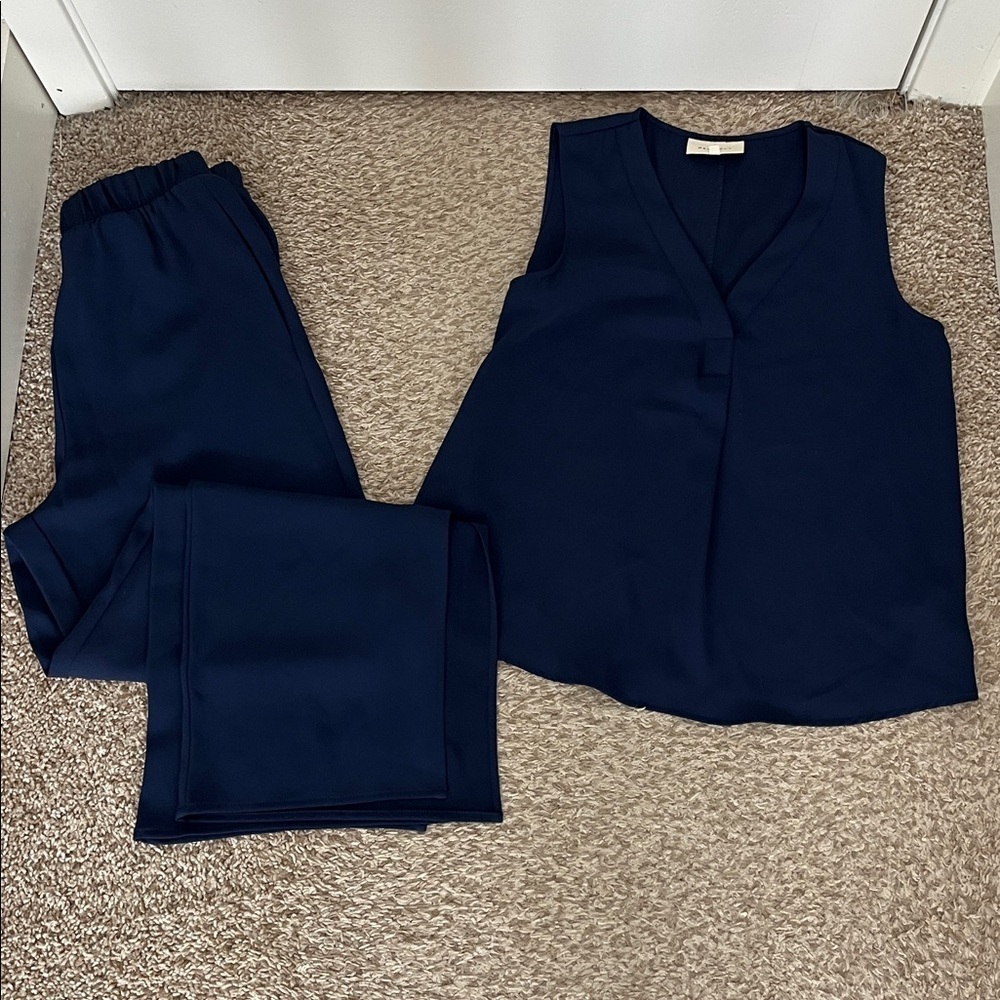MELLODAY Deep Blue Sleeveless Tank Top & Wide Leg Trouser Pants Set - Size Small - Picture 1 of 16
